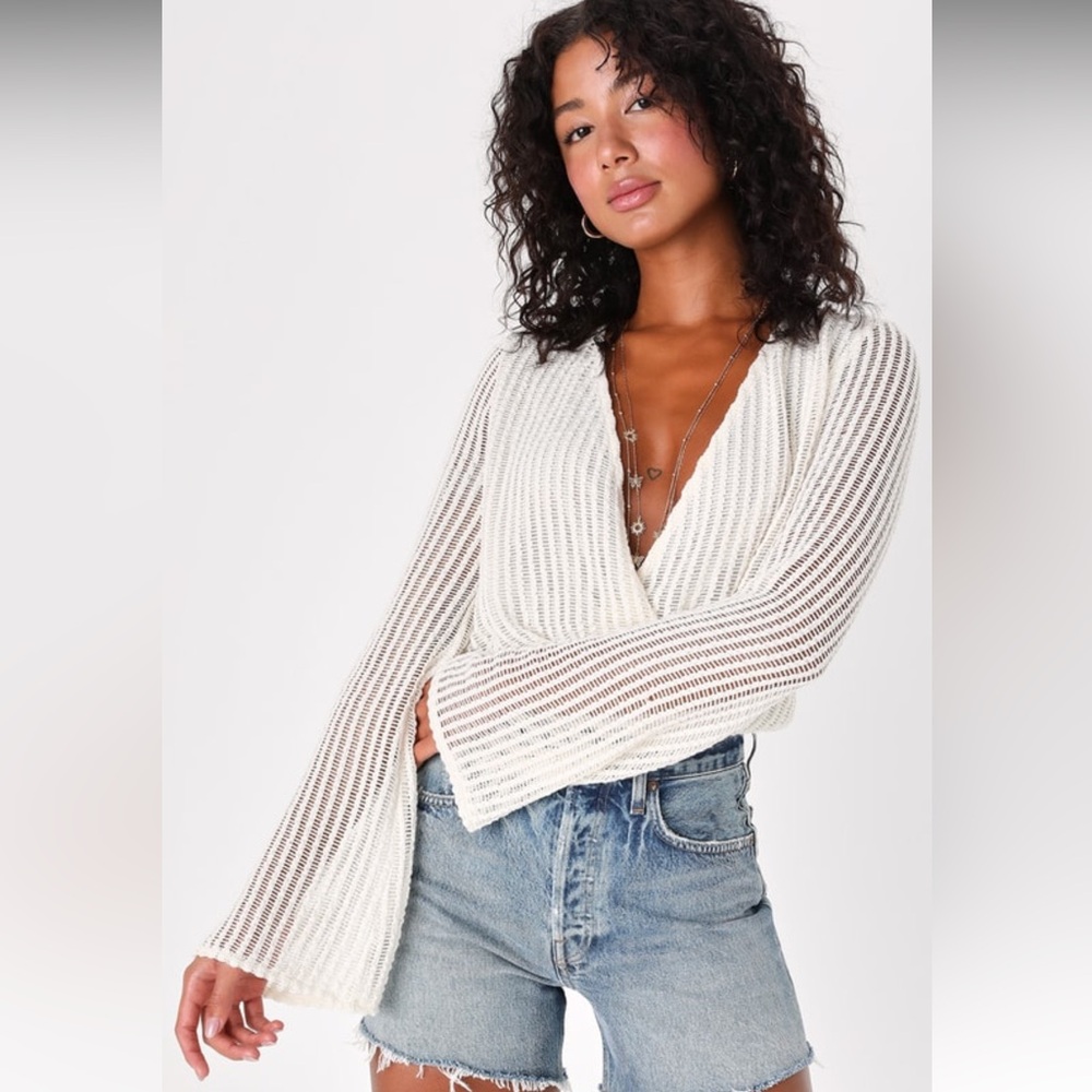Lulus Elevated Standard Ivory Knit Long Sleeve Bodysuit White - Size S